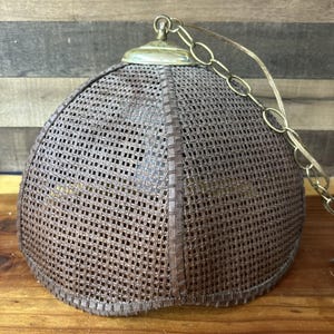 MCM Hanging Swag Lamp Brown Wicker Rattan Shade 14.5ft Chain/Cord Plug In