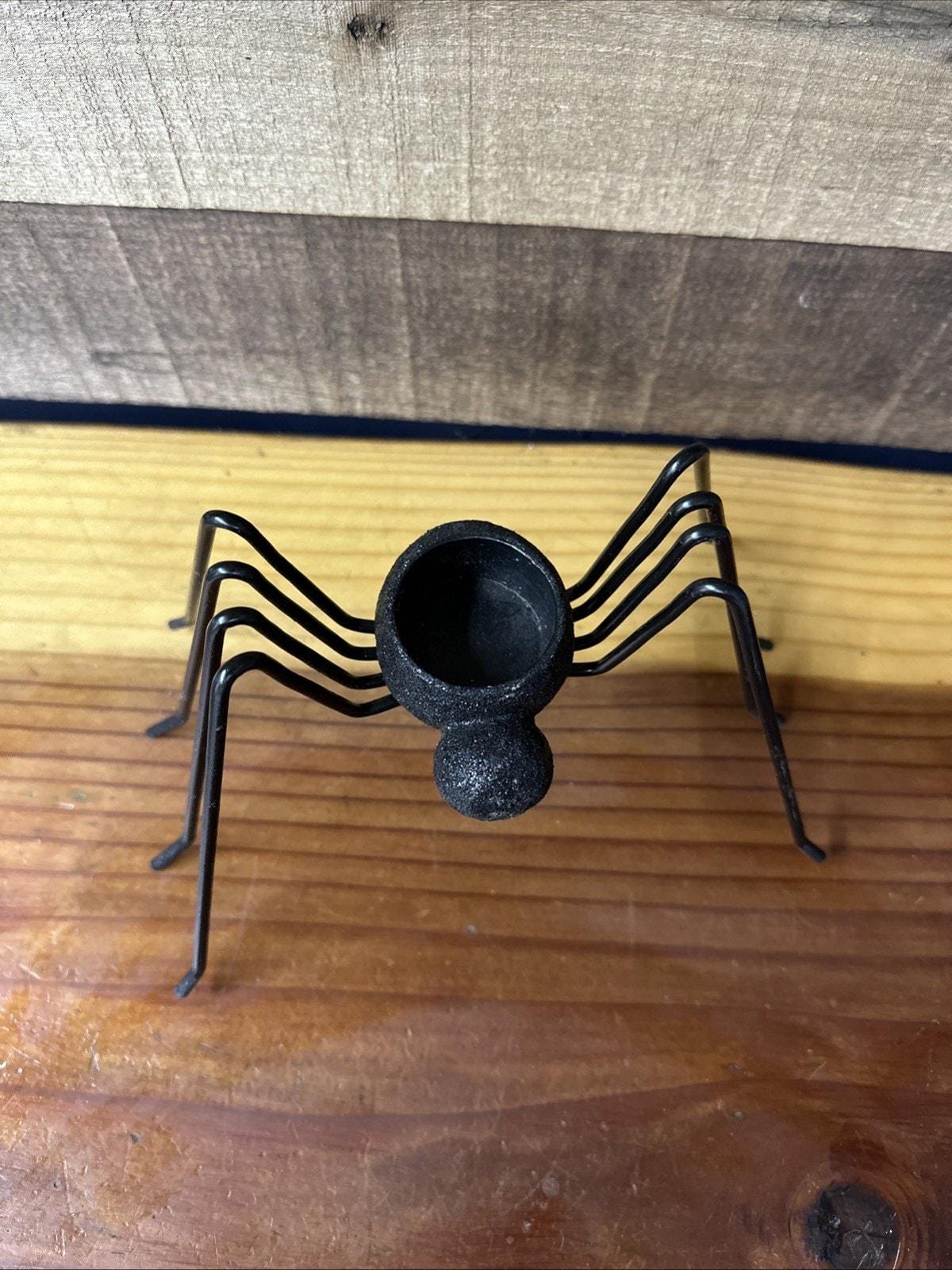 Black Metal Glitter Spider Votive Tealight Candle Holder Halloween ...