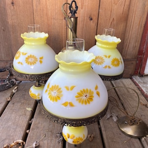 Antique parlor chandelier 3 hurricane ceiling light yellow floral