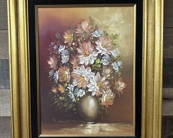 Vintage Framed Oil Painting, Still Life of Flowers in a Vase w/Artist Signature