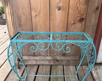 Turquoise Painted Wrought Iron Shabby Chic Plant Stand