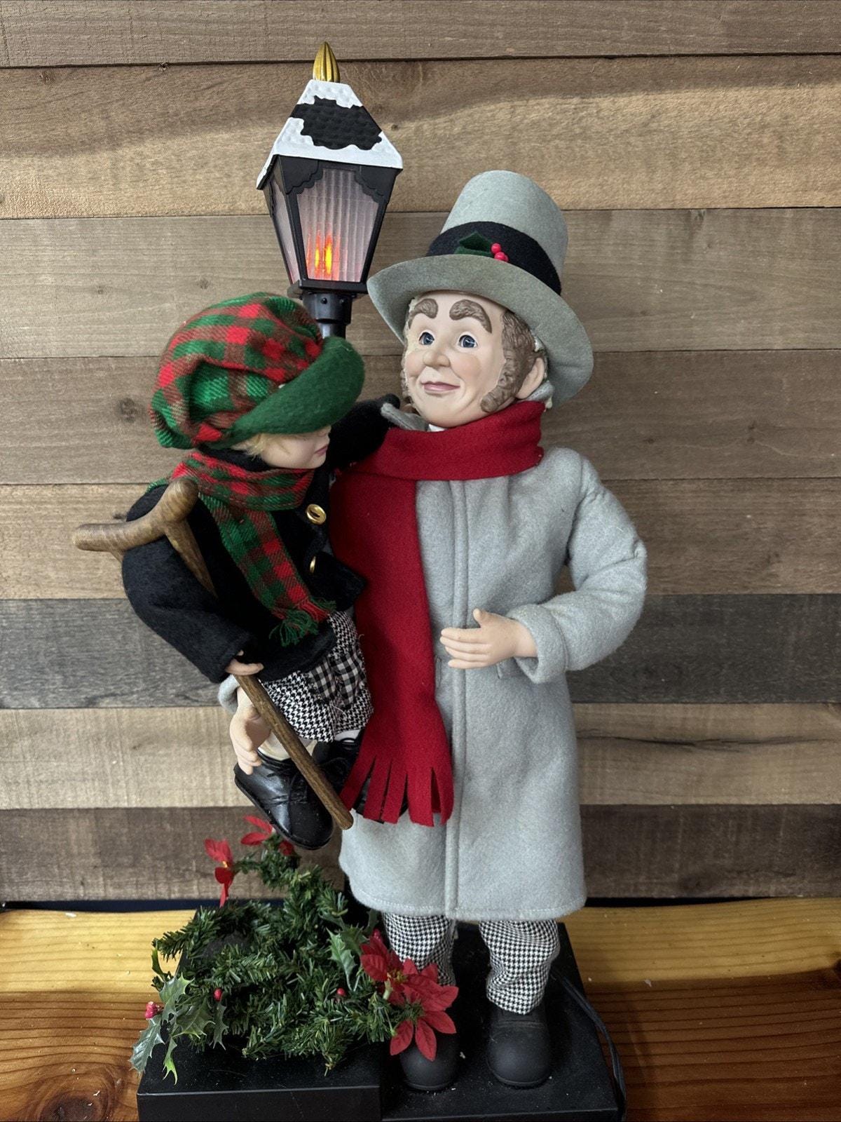 Vtg. Holiday Creations Tiny Tim & Scrooge 27” Animated Lamp Post  display picture 1
