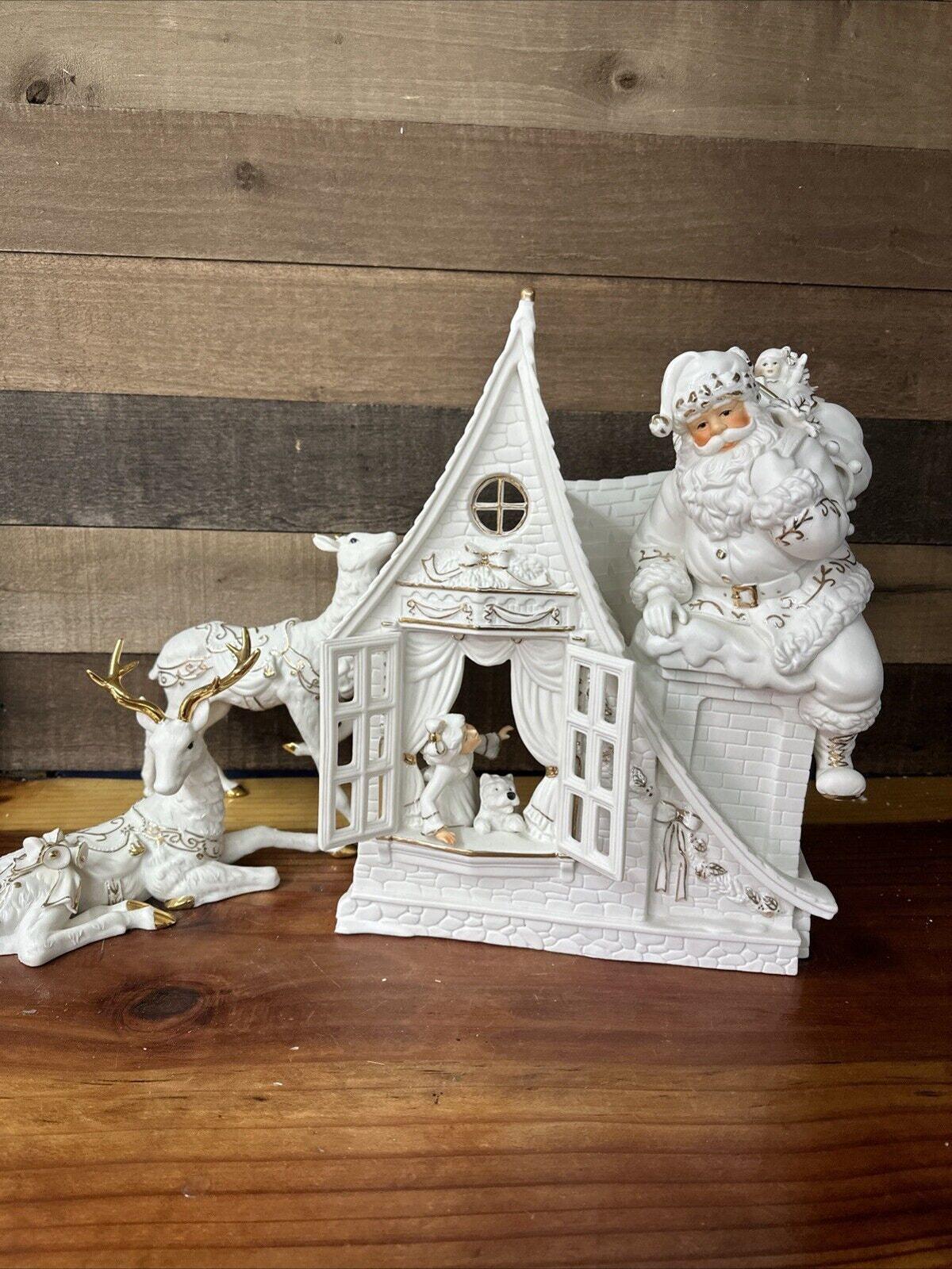 Grandeur Noel White Porcelain Santa Set Gold Firing Collectors Ed