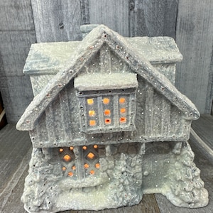 Ceramic mold lighted house blue sparkly 8.5”