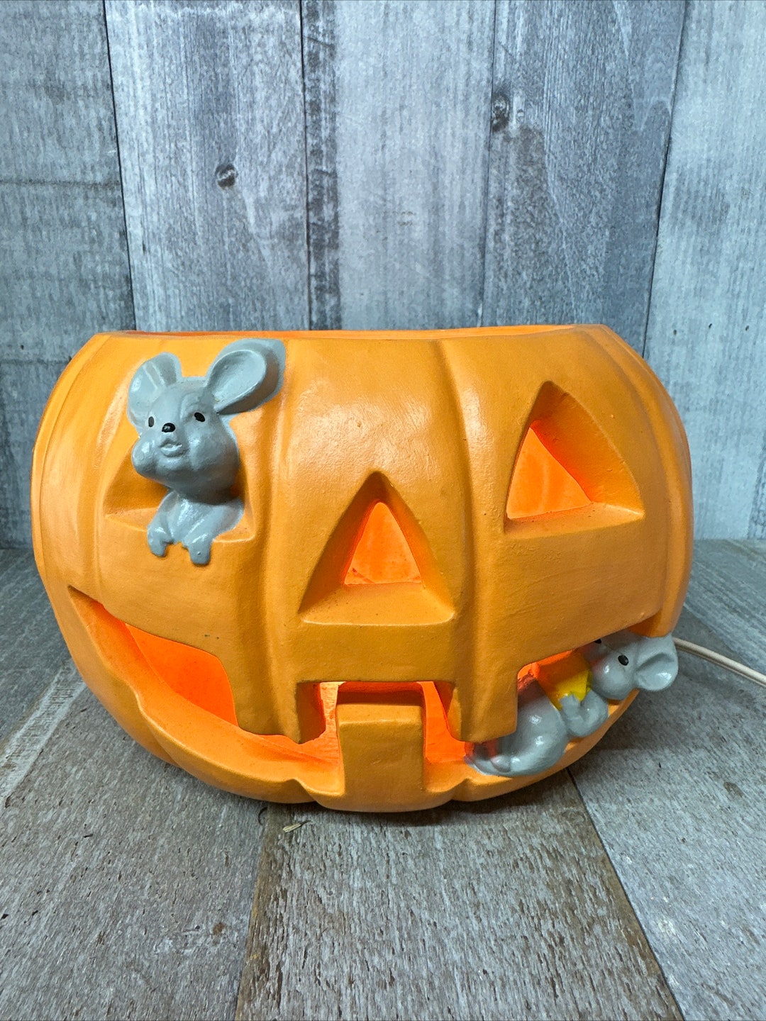 Vintage Ceramic Lighted Jack O Lantern With Mice - Etsy