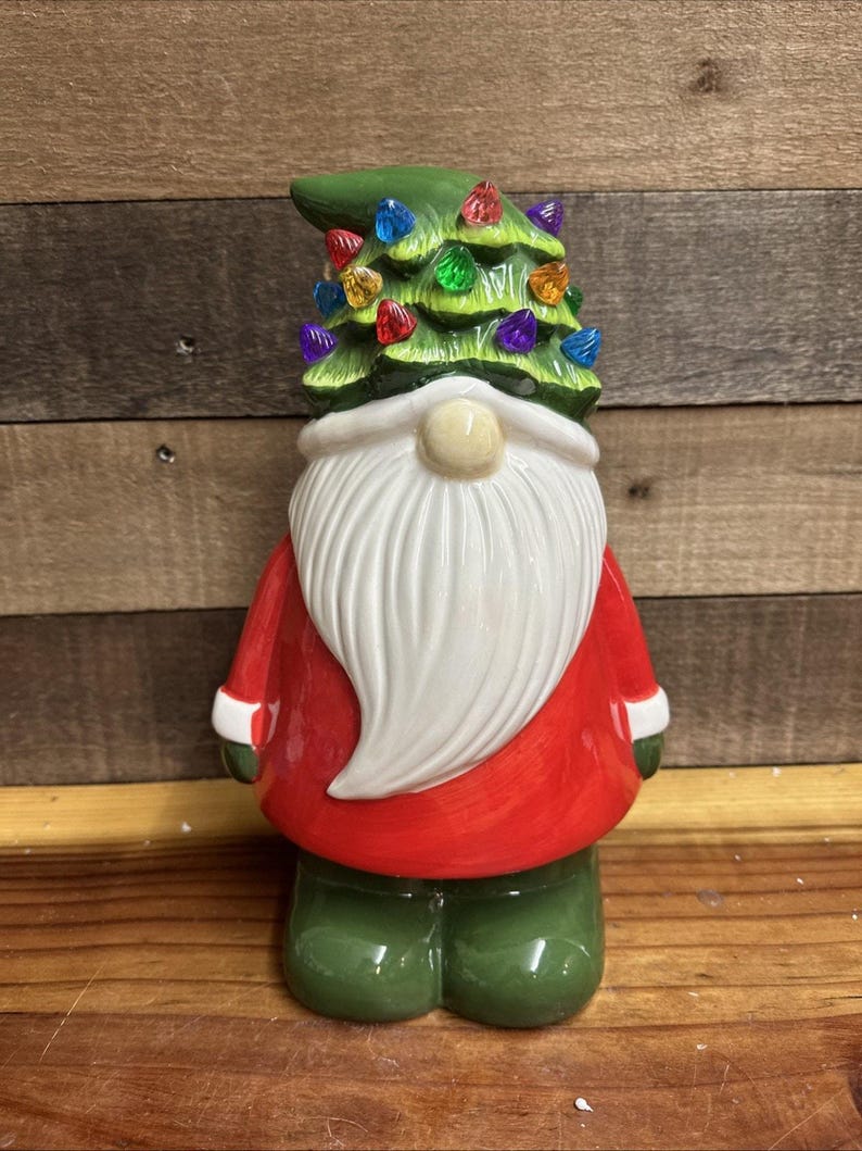 Mr Christmas Ceramic Gnome With Lighted Christmas Tree Hat - Etsy