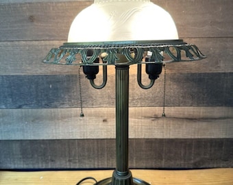 Art Nouveau Deco Vintage Antique Style Glass Double Lamp Light 23” Tall