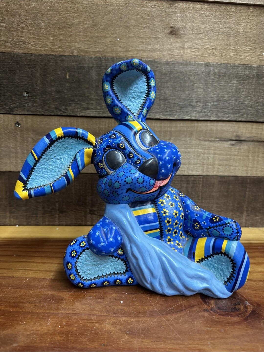 Rabbit Alebrije Ceramic Folk Art Hand Painted Detail Blue Yellow 10” - Etsy