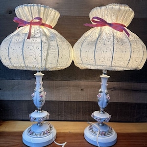 Boudoir Set Of 2 Pink Roses And Fabric Shades Table Lamps