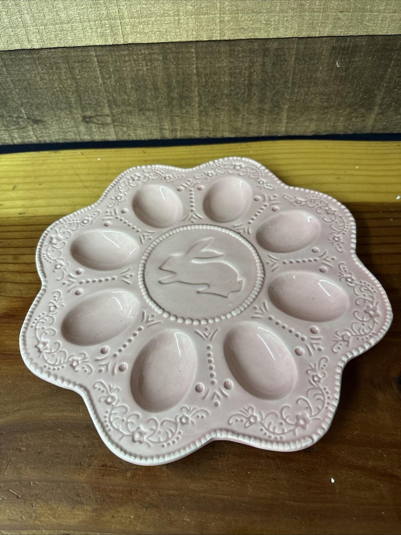 Deviled Egg Plate Celebrate It Light Pink Embossed Scalloped Edges 11” image 1