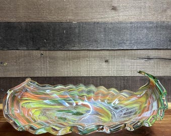 murano Style tutti fruiti glass bowl Ruffled Rim 12x15 -flaw