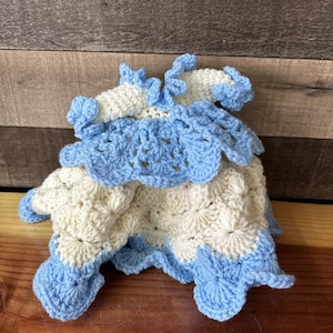 Vintage Handmade Crocheted Fancy Ruffled Doll Dress light blue white