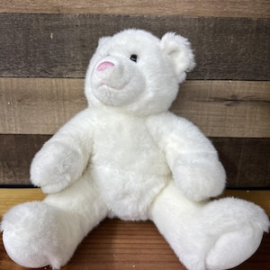 Build a Bear BAB Cream White Bear Stuffed Animal Plush Pink Nose Teddy Bear
