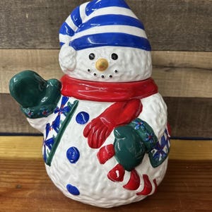 Snowman Ceramic Cookie Jar 12&quot; Tall &#39;Christmas Village