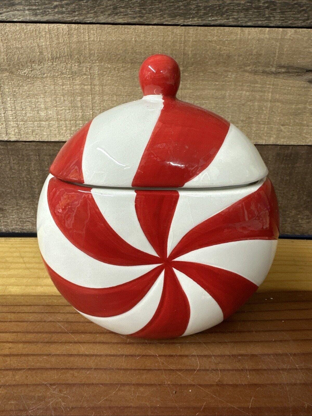 Bullseye Playground Peppermint Candy Christmas Canister Candy Jar