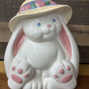 Treasure Craft Vintage 1960s SpringBunny Rabbit Bonnet Cookie Jar