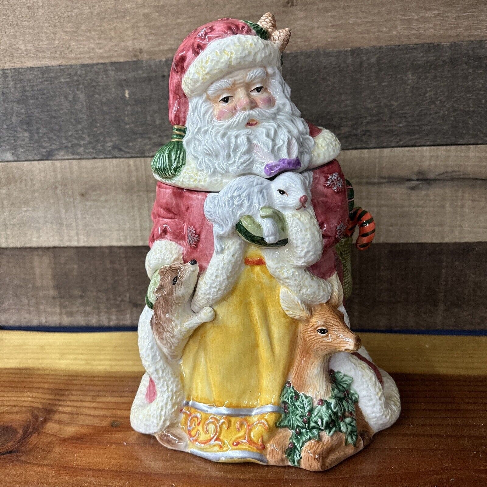 Ceramic Santa Cookie Jar Forest Country Bunny, Deer & Fox Woodland