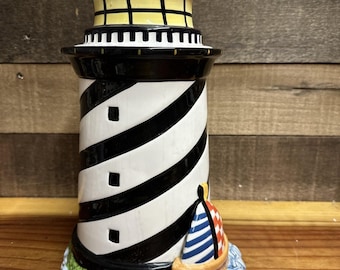 Vtg Lighthouse Cookie Jar Nautical Ocean Beach Boat