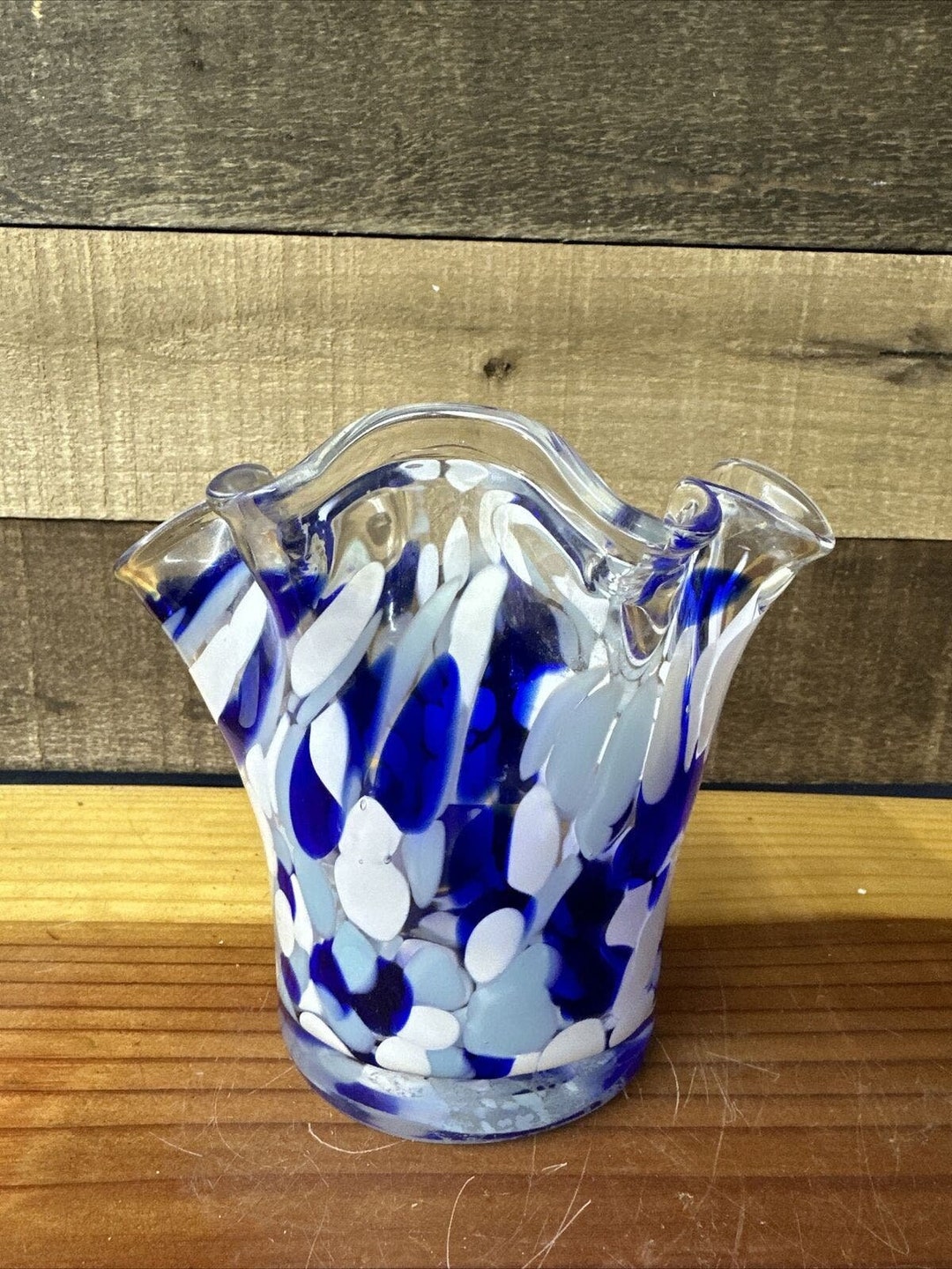 Blue White Art Glass Handkerchief Ruffled Vase 5.5” - Etsy