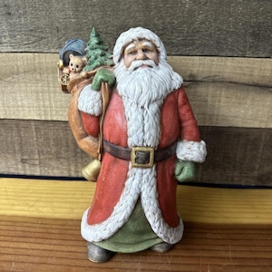 Hand Painted Ceramic Santa Holiday Christmas Decor Vintage With Sack Of Toys