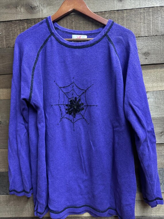 Quacker Factory Halloween Purple Spider Web Tunic Sweater 1X