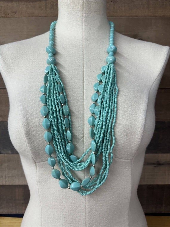 Turquoise Beaded Multi Strand Long Layered Necklac