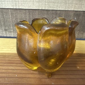 VINTAGE Bernstein Schwere Glas Tulpe Lotus Blumenvase Schüssel Kerzenhalter