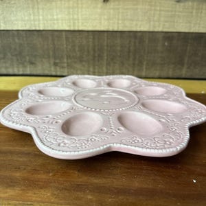 Deviled Egg Plate Celebrate It Light Pink Embossed Scalloped Edges 11” image 3