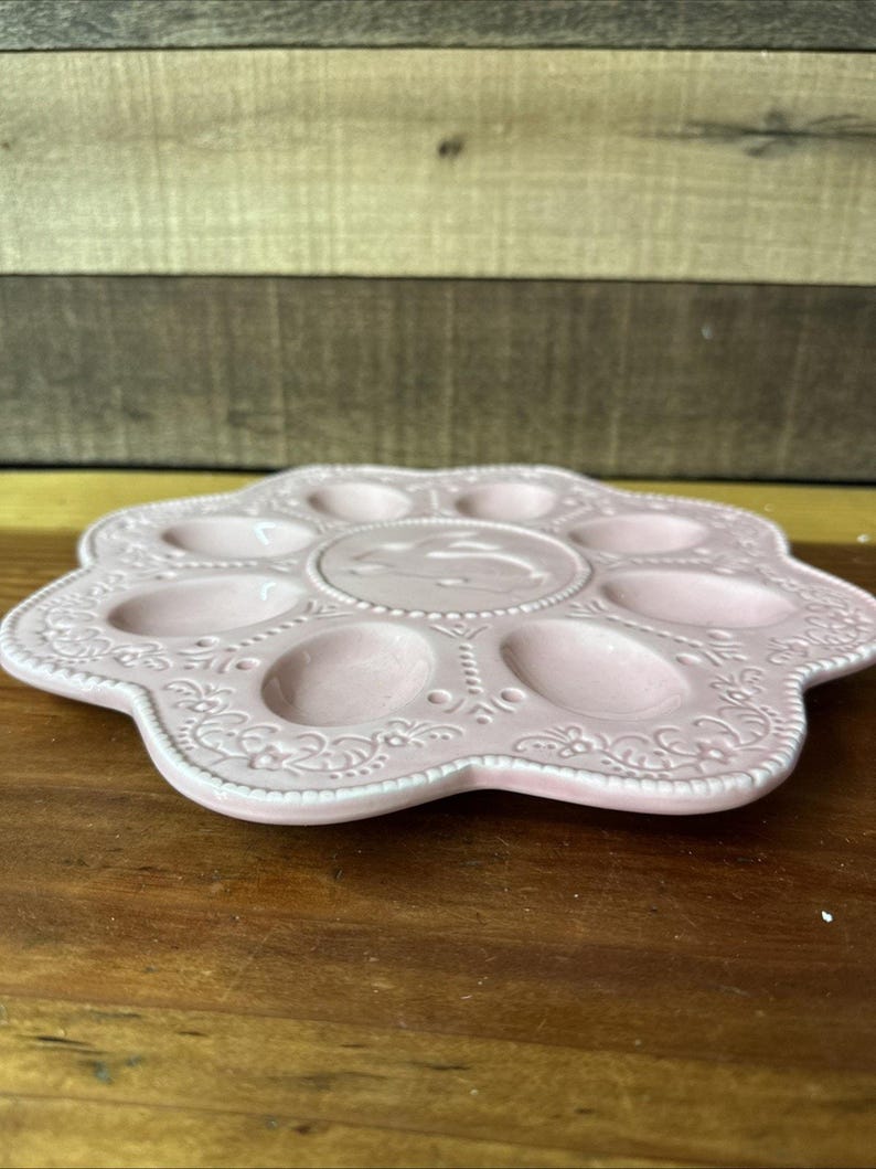 Deviled Egg Plate Celebrate It Light Pink Embossed Scalloped Edges 11” image 3