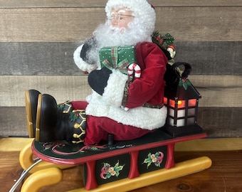 animated santa サンタクロース 人形 ステンドグラスランプ付き