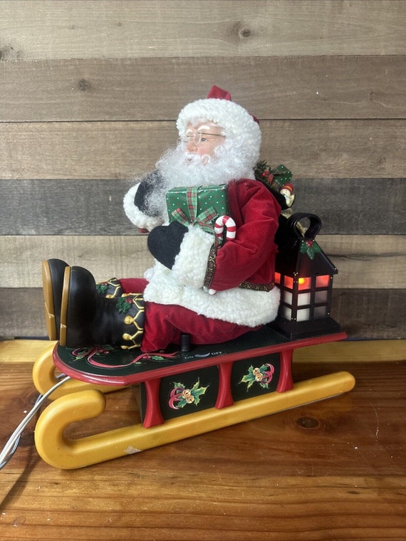 Vintage 1995 Holiday Creations Animated Santa on Sled With Lantern