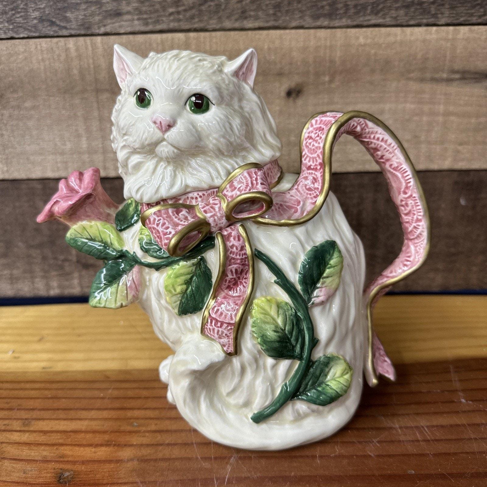 Vintage Fritz and Floyd Kittens & Roses Persian Cat Teapot in Box