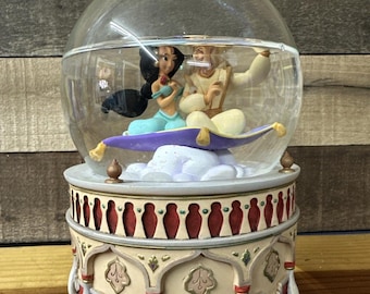 Vintage 1992 Aladdin & Jasmin Musikalische Schneekugel - Braucht Wasser