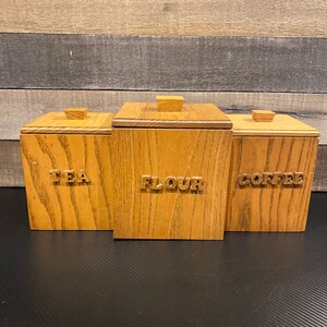 Vintage 3 wood canisters with inserts