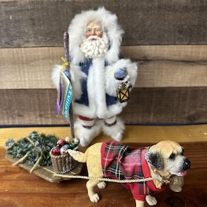 Possible Dreams Clothtique Bringing Home The Tree Santa Dog Pulling Sled In Box