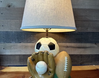 Vintage Sport Table Lamp Soccer Football Baseball With Shade