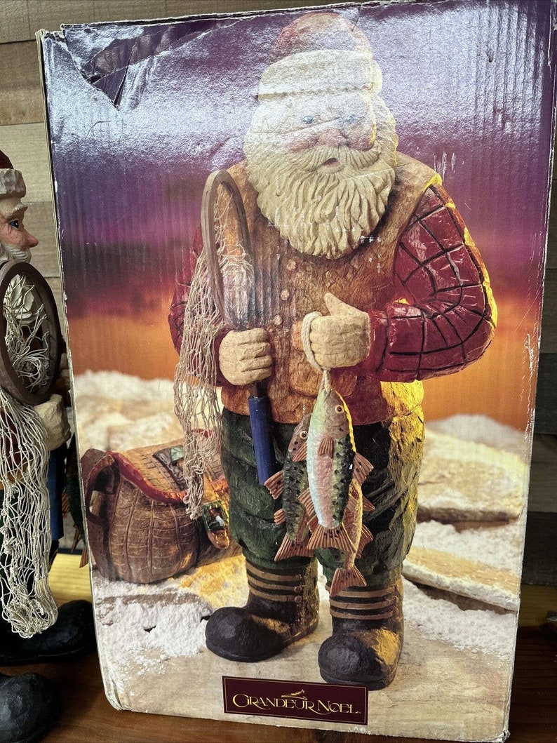 Grandeur Noel Collector’s Edition Fisherman Santa Set Fish Net Basket 21.5” Tall image 8