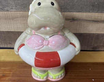 Vintage Henrietta Hippopotamus Hippo Hawaiian Bikini Cookie Jar