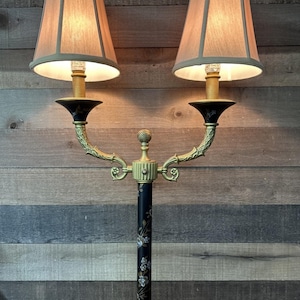 Vintage Traditional Brass Empire Column Lamp Floral Base 32” Tall