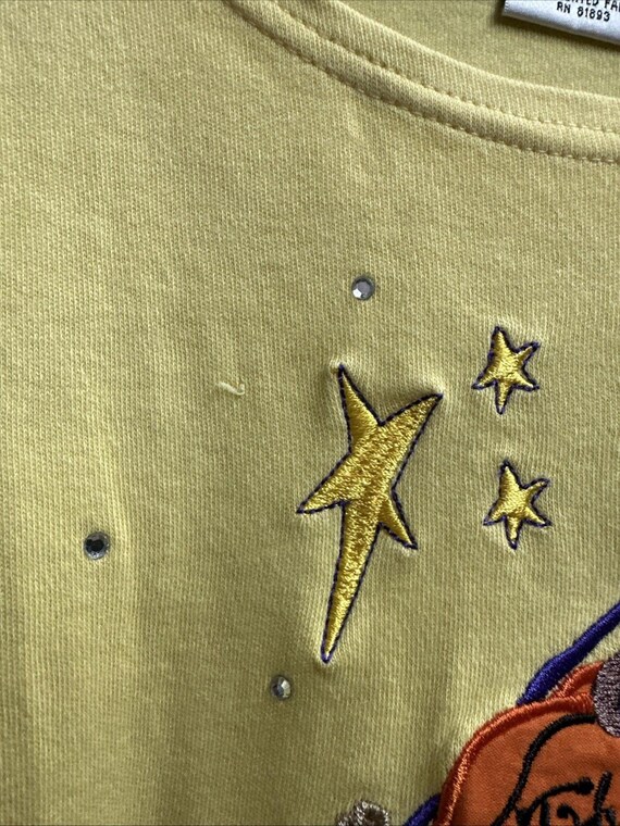 Vtg Quacker Factory Halloween Top 1X Yellow Embroidered Witch Is In View 3