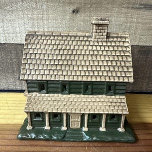Byron Molds 1980 Ceramic Brown Green House Village Christmas Painted Vintage
