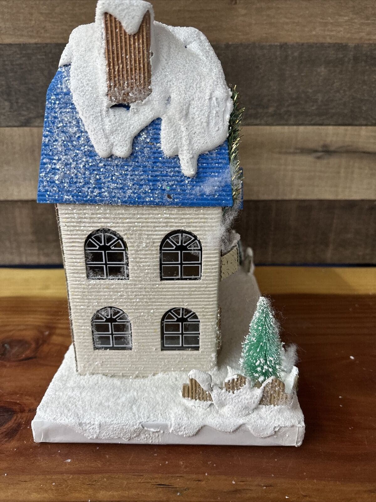 Plâtre Peint Vintage - Maison Victorienne Bleue - Déco Village De Noël