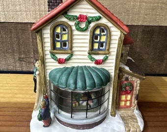 Glass Window House Red Roof Christmas Village