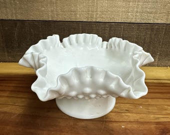 Portavelas vintage Fenton Hobnail ~ Portavelas de cristal blanco opalino