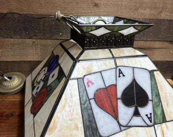 Tiffany Style Stained Glass Poker Cards Dice Chips Game Room Hanging Light