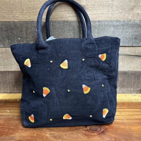 Candy Corn Embroidered Black Corduroy Bag View 6