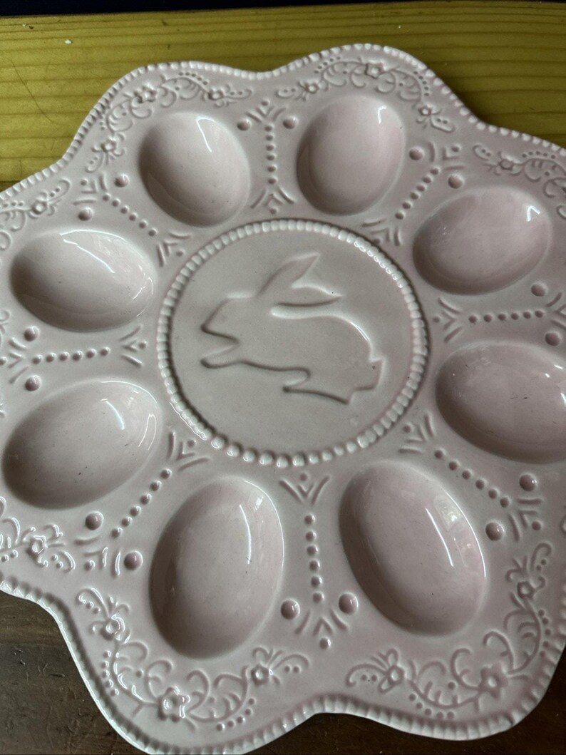 Deviled Egg Plate Celebrate It Light Pink Embossed Scalloped Edges 11” image 2
