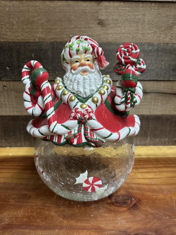 Santa Cookie Jar, Crackle Glass Base