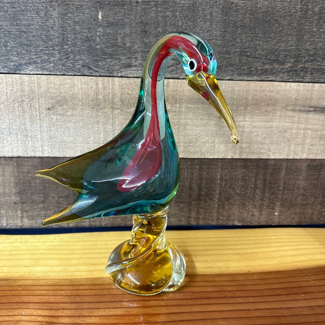 Vintage Murano Red Blue Art Glass Duck 10 Etsy