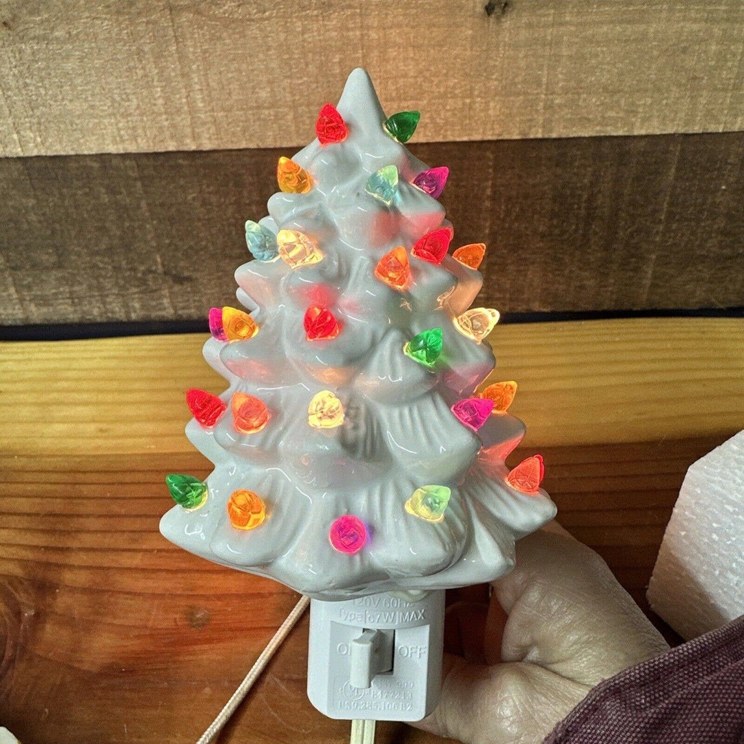 White Ceramic Christmas Tree Night Light 6 Etsy